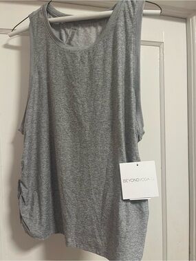 Beyond Yoga Heather Gray Sleeveless Tank with Side Ruching